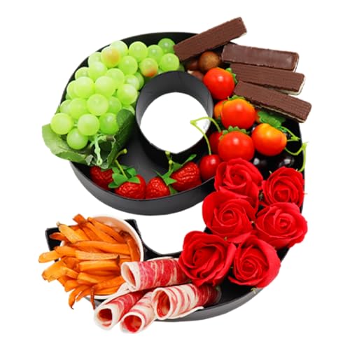 Papptablett mit Zahlenausschnitt, befüllbar, Pappmaché, Charcuterie-Brett, süßes Geburtstags-Lebensmitteltablett für Leckereien, 30,5 cm (schwarz, 6 oder 9 Form) von WENPACK
