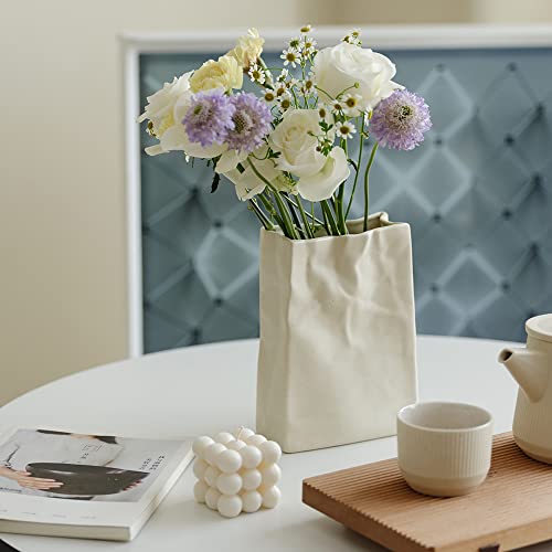 Keramik vase, Papiertüten vase, Vase für pampasgras, große Vase, Cremefarbene Vase, dekorationsvase für Zuhause, große Kapazität für Blumenarrangement von WENSHUO