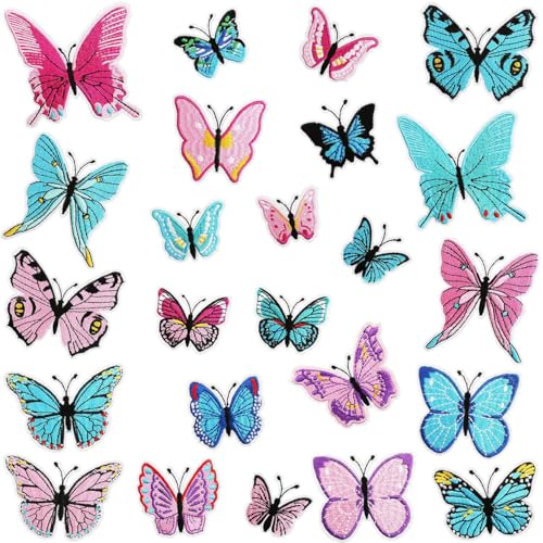 WENSIDUO 24 Stück Schmetterling Aufbügler Patches Aufnähen Applikation Patch für Rucksack Kleidung Hüte Kleid Jeans DIY Zubehör Schmetterling von WENSIDUO