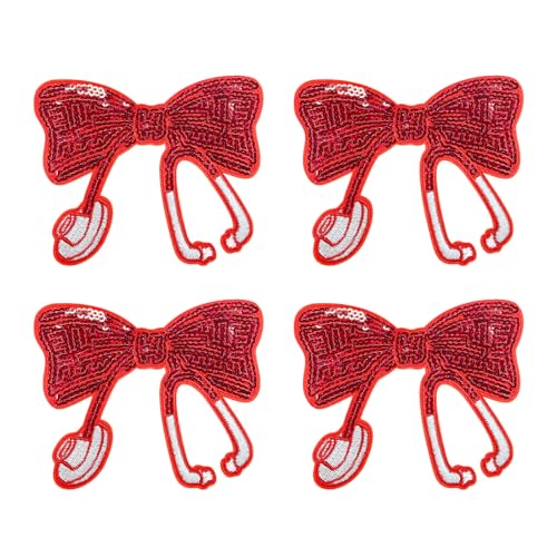 WENSIDUO 4 x Pailletten-Schleife zum Aufbügeln, bestickter Aufnäher für Kleidung, Kleid, Hut, Jeans, Schuhe, Taschen, DIY-Zubehör, rot. WENSIDUO 4 x Pailletten-Schleife zum Aufbügeln, bestickter Aufnäher für Kleidung, Kleid, Hut, Jeans, Schuhe, Taschen, DIY-Zubehör, rot. von WENSIDUO