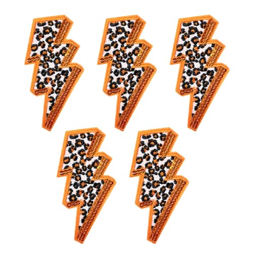 WENSIDUO 5 Stück Leopard Lightning Aufnäher zum Aufbügeln, Pailletten zum Aufnähen auf Kleidung, Kleid, Hut, Jeans, Schuhe, Taschen, Heimwerkerbedarf, Orange WENSIDUO 5 Stück Leopard Lightning Aufnäher zum Aufbügeln, Pailletten zum Aufnähen auf Kleidung, Kleid, Hut, Jeans, Schuhe, Taschen, Heimwerkerbedarf, Orange von WENSIDUO