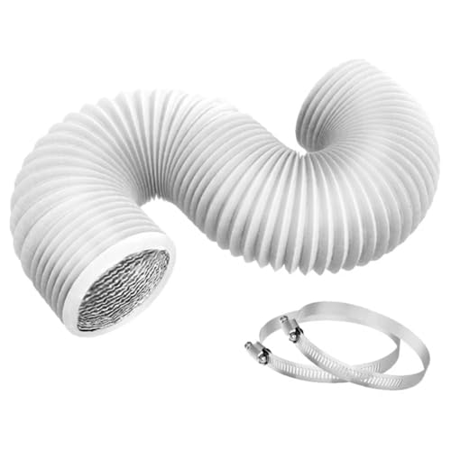 WENYOG Abluftschlauch Aluminium-Trockner-Entlüftungsschlauch, Trocknerschlauch, Luftführung flexibel mit 2 Klemmen(White) von WENYOG