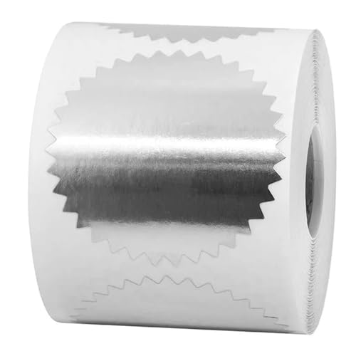 Prägeaufkleber 200/500 Stück/Rolle 50 mm Silber-Gold-Prägeaufkleber for Prägestempel, individuelle Blanko-Prägesiegeletiketten for Selbermachen von Einladungskarten(5cm 200pcs B) von WEOKDFHA
