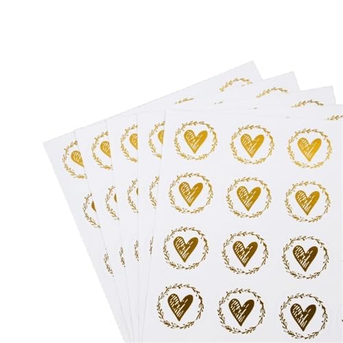 Prägeaufkleber 200 Stück Bronzing Transparente Versiegelungsaufkleber Liebe Herz Rund Gold Silber Umschlag Bonbontüte Label for Backen Geschenk DIY Dekoration(200pcs-gold1) von WEOKDFHA