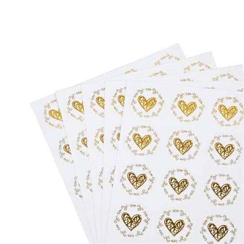 Prägeaufkleber 200 Stück Bronzing Transparente Versiegelungsaufkleber Liebe Herz Rund Gold Silber Umschlag Bonbontüte Label for Backen Geschenk DIY Dekoration(200pcs-gold2) von WEOKDFHA