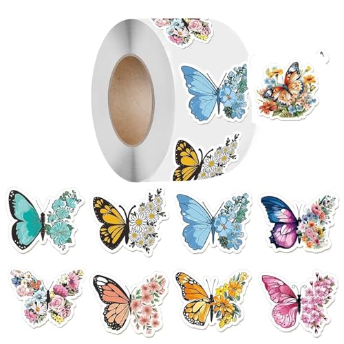 Prägeaufkleber 500 Stück/1 Rolle, 3,8 cm/1,5 Zoll, Schmetterlings-/Blumenform, Aufkleber, Dekoration, Geschenkbox, Aufkleber, Etikett, Schreibwarenaufkleber(1.5inch 3) von WEOKDFHA