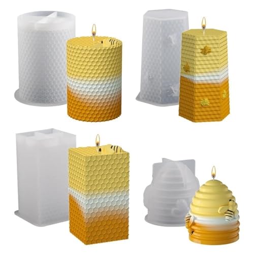 Silikon-Kerzenform Silikonform for Kerzen, 3D-Wabenmuster, Biene, Aromatherapie, Gips, Kristall, Epoxidharz, Seife, handgefertigt, DIY, Basteln, Kerzengeschenk(02) von WEOKDFHA