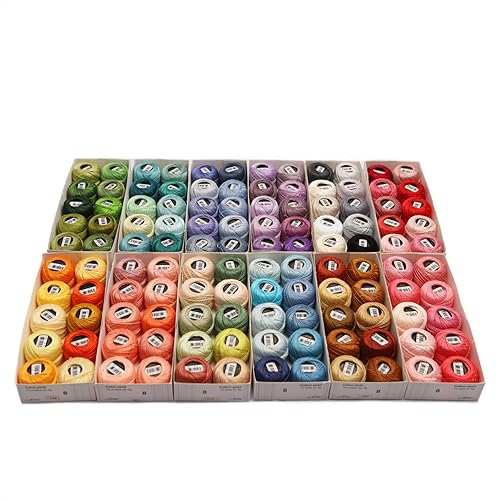 Stickgarn 120-Farben-Set, Größe 8, Baumwoll-Perlengarn for Häkeln, Sticken, Basteln, Smocking-Applikationen, 5 Gramm Knäuel, 43 Yards lang von WEOKDFHA