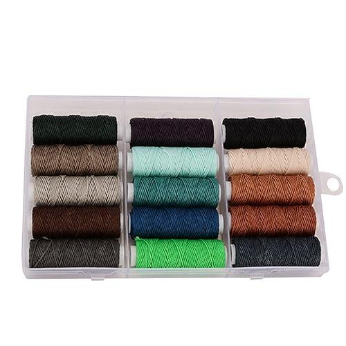 Stickgarn 15 Stück gewachstes Nähgarn for Ledernähte, Reparatur, Schuhe, Strickgarn, Box, Polyestergarn, 0,45 mm/0,8 mm Set(Cool Color,0.8mm-15M Per Roll) von WEOKDFHA