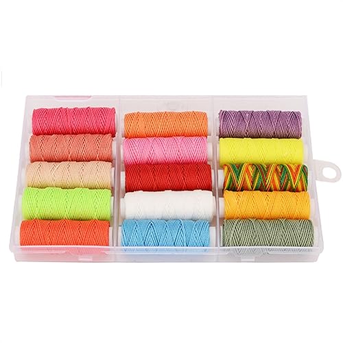 Stickgarn 15 Stück gewachstes Nähgarn for Ledernähte, Reparatur, Schuhe, Strickgarn, Box, Polyestergarn, 0,45 mm/0,8 mm Set(Warm Color,0.45mm-40M Per Roll) von WEOKDFHA