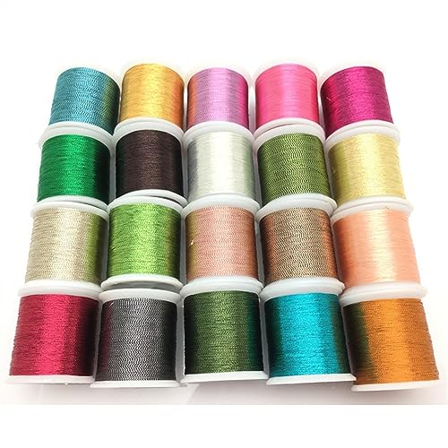 Stickgarn 20-teiliges Stickgarn-Nähgarn-Set aus Polyester mit metallischem Glitzer – Allzweck-Häkelgarn in verschiedenen Farben von WEOKDFHA