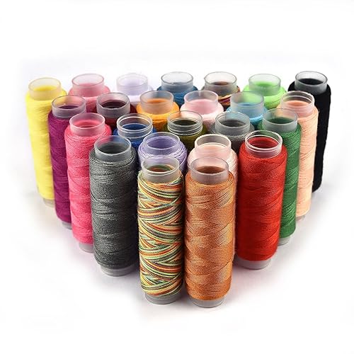 Stickgarn 39 Farben Set Polyester Garn Nähgarn Rolle Maschine Handstickerei 150 Meter jede Spule Langlebig for Heimnähset(24 colors no box) von WEOKDFHA