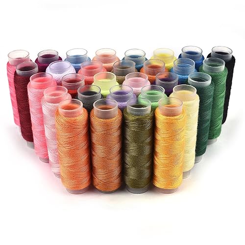 Stickgarn 39 Farben Set Polyester Garn Nähgarn Rolle Maschine Handstickerei 150 Meter jede Spule Langlebig for Heimnähset(30 colors no box) von WEOKDFHA