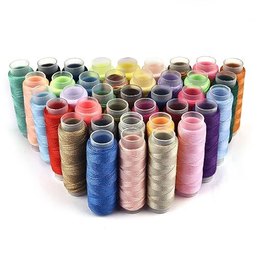 Stickgarn 39 Farben Set Polyester Garn Nähgarn Rolle Maschine Handstickerei 150 Meter jede Spule Langlebig for Heimnähset(38 colors no box) von WEOKDFHA