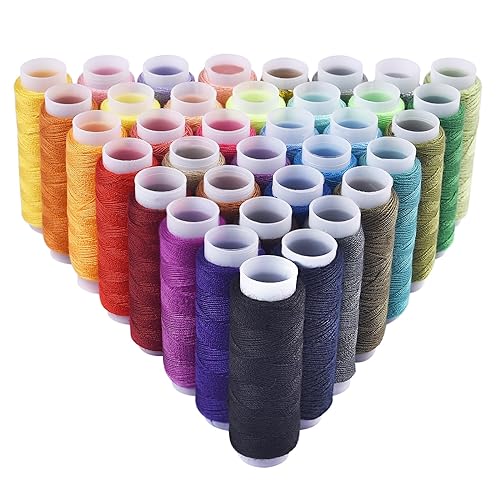 Stickgarn 39 Farben Set Polyester Garn Nähgarn Rolle Maschine Handstickerei 150 Meter jede Spule Langlebig for Heimnähset(39 colors with box) von WEOKDFHA