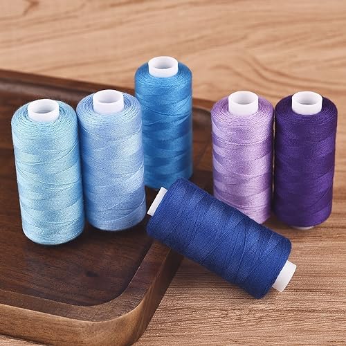 Stickgarn 6 Farben/Set Garn Nähgarn Rolle Maschine Handstickerei 400 Yard jede Spule Polyester langlebig for Heimnähset(Blue series) von WEOKDFHA
