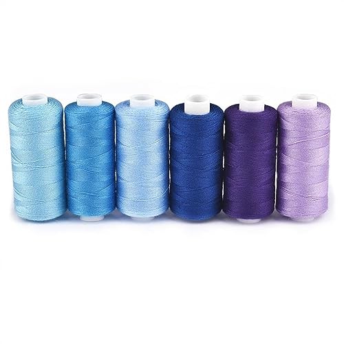 Stickgarn 6 Farben/Set Garn Nähgarn Rolle Maschine Handstickerei 400 Yard jede Spule Polyester langlebig for Heimnähset(Blue series) von WEOKDFHA