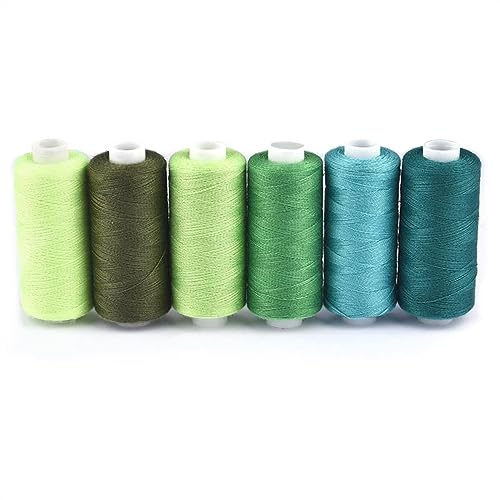 Stickgarn 6 Farben/Set Garn Nähgarn Rolle Maschine Handstickerei 400 Yard jede Spule Polyester langlebig for Heimnähset(Green series) von WEOKDFHA