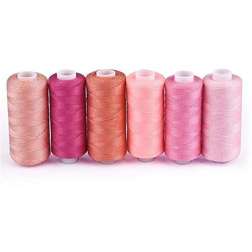 Stickgarn 6 Farben/Set Garn Nähgarn Rolle Maschine Handstickerei 400 Yard jede Spule Polyester langlebig for Heimnähset(Pink series) von WEOKDFHA