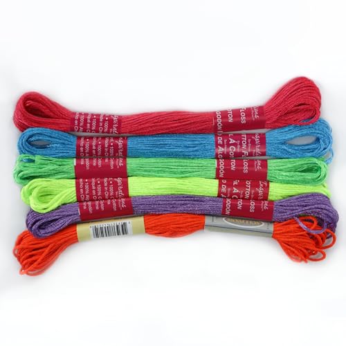 Stickgarn 6 Farben Polyester-Stickgarn, Kreuzstich, Handarbeit, 8,7 Yards (8 m) Faden, 6-teiliges Set(6 Fluorescent) von WEOKDFHA