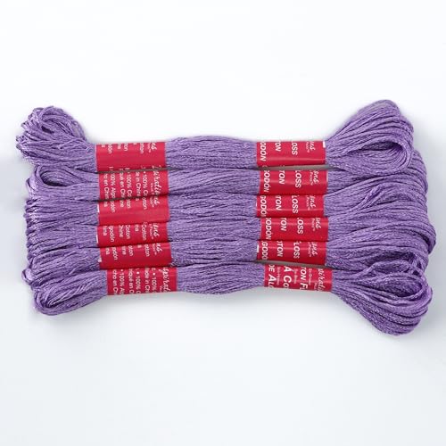 Stickgarn 6 Farben Polyester-Stickgarn, Kreuzstich, Handarbeit, 8,7 Yards (8 m) Faden, 6-teiliges Set(Fluorescent Lavender) von WEOKDFHA
