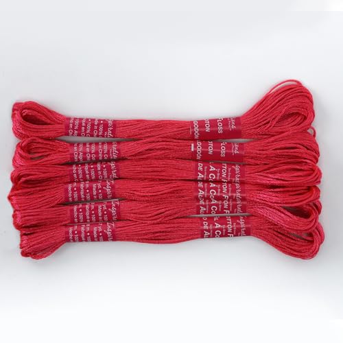 Stickgarn 6 Farben Polyester-Stickgarn, Kreuzstich, Handarbeit, 8,7 Yards (8 m) Faden, 6-teiliges Set(Fluorescent Red) von WEOKDFHA