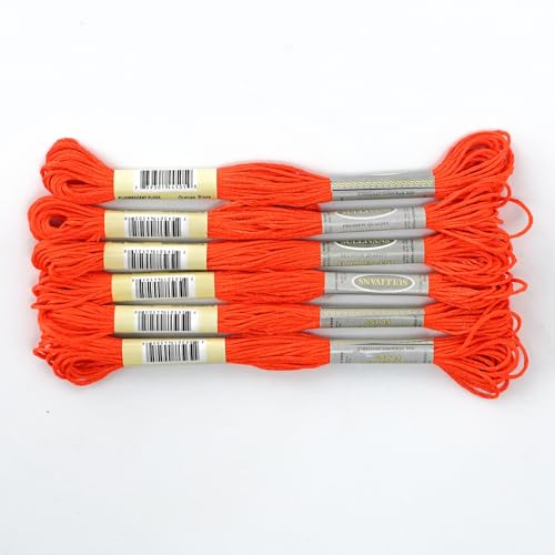Stickgarn 6 Farben Polyester-Stickgarn, Kreuzstich, Handarbeit, 8,7 Yards (8 m) Faden, 6-teiliges Set(Orange Blaze) von WEOKDFHA