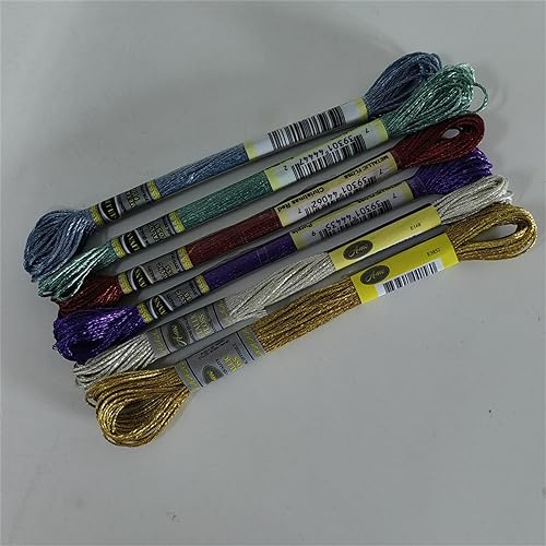 Stickgarn 6-teiliges Set mit leichtem Effekt, hochglänzendem Metallic-Stickgarn, Kreuzstichgarn, 8 Meter lang, 6 Stränge(6 Colors) von WEOKDFHA