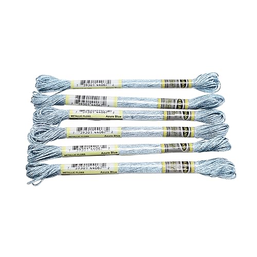 Stickgarn 6-teiliges Set mit leichtem Effekt, hochglänzendem Metallic-Stickgarn, Kreuzstichgarn, 8 Meter lang, 6 Stränge(Azure Blue 6PCS) von WEOKDFHA