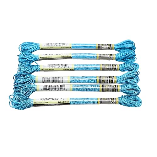 Stickgarn 6-teiliges Set mit leichtem Effekt, hochglänzendem Metallic-Stickgarn, Kreuzstichgarn, 8 Meter lang, 6 Stränge(Cobalt Blue 6PCS) von WEOKDFHA