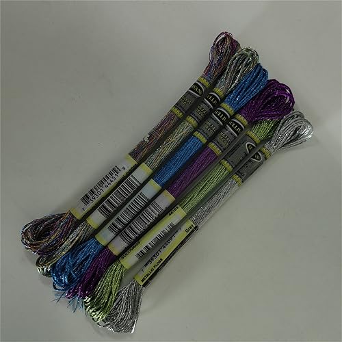 Stickgarn 6-teiliges Set mit leichtem Effekt, hochglänzendem Metallic-Stickgarn, Kreuzstichgarn, 8 Meter lang, 6 Stränge(Cobalt Daring 6PCS) von WEOKDFHA