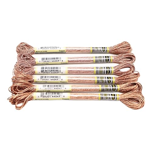 Stickgarn 6-teiliges Set mit leichtem Effekt, hochglänzendem Metallic-Stickgarn, Kreuzstichgarn, 8 Meter lang, 6 Stränge(Copper 6PCS) von WEOKDFHA