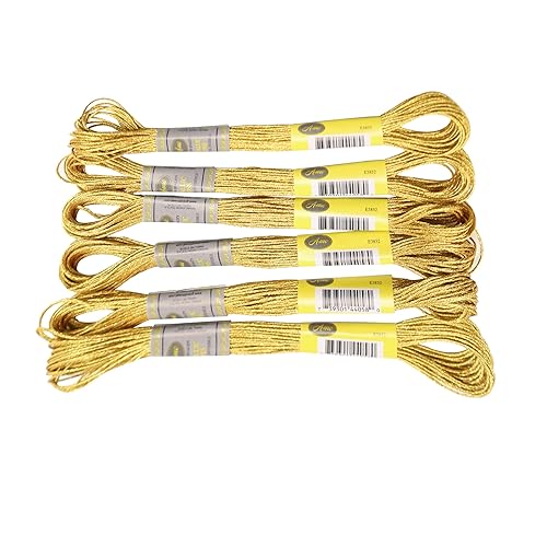 Stickgarn 6-teiliges Set mit leichtem Effekt, hochglänzendem Metallic-Stickgarn, Kreuzstichgarn, 8 Meter lang, 6 Stränge(Dark Gold 6PCS) von WEOKDFHA