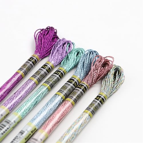 Stickgarn 6-teiliges Set mit leichtem Effekt, hochglänzendem Metallic-Stickgarn, Kreuzstichgarn, 8 Meter lang, 6 Stränge(Gemstone 6PCS) von WEOKDFHA