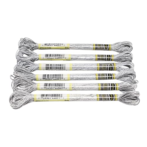 Stickgarn 6-teiliges Set mit leichtem Effekt, hochglänzendem Metallic-Stickgarn, Kreuzstichgarn, 8 Meter lang, 6 Stränge(Gray 6PCS) von WEOKDFHA