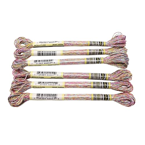 Stickgarn 6-teiliges Set mit leichtem Effekt, hochglänzendem Metallic-Stickgarn, Kreuzstichgarn, 8 Meter lang, 6 Stränge(Jewel Jubilee 6PCS) von WEOKDFHA