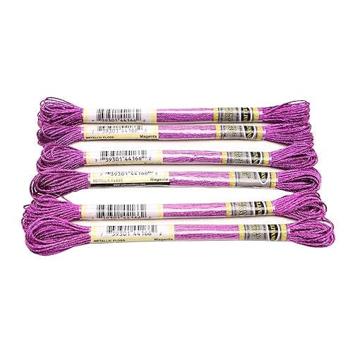 Stickgarn 6-teiliges Set mit leichtem Effekt, hochglänzendem Metallic-Stickgarn, Kreuzstichgarn, 8 Meter lang, 6 Stränge(Magenta 6PCS) von WEOKDFHA