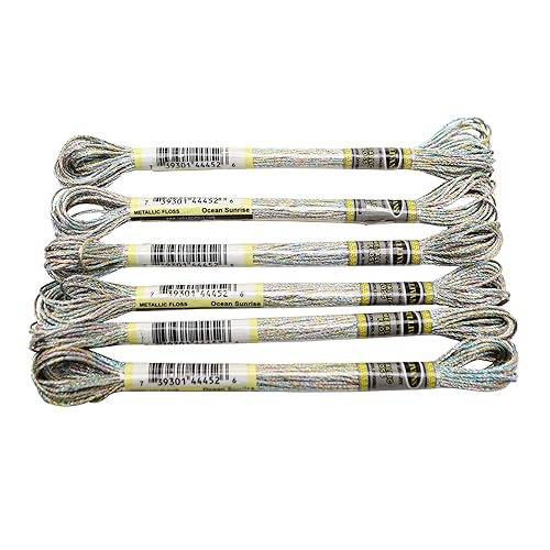 Stickgarn 6-teiliges Set mit leichtem Effekt, hochglänzendem Metallic-Stickgarn, Kreuzstichgarn, 8 Meter lang, 6 Stränge(Ocean Sunrise 6PCS) von WEOKDFHA