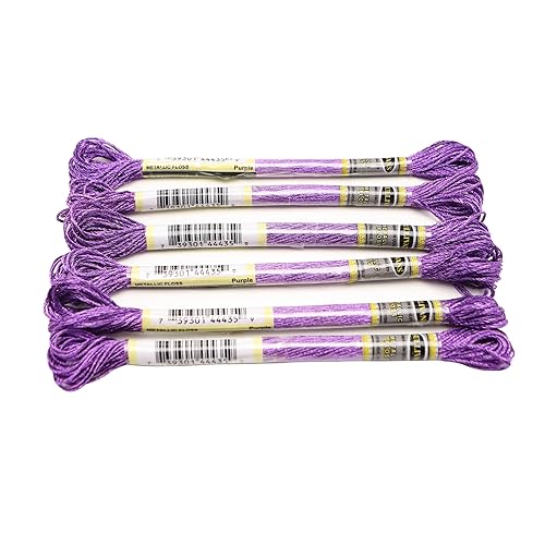 Stickgarn 6-teiliges Set mit leichtem Effekt, hochglänzendem Metallic-Stickgarn, Kreuzstichgarn, 8 Meter lang, 6 Stränge(Purple 6PCS) von WEOKDFHA