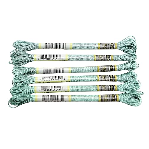 Stickgarn 6-teiliges Set mit leichtem Effekt, hochglänzendem Metallic-Stickgarn, Kreuzstichgarn, 8 Meter lang, 6 Stränge(Teal 6PCS) von WEOKDFHA
