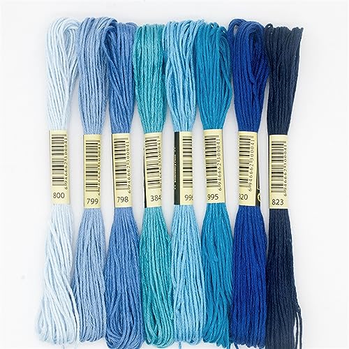 Stickgarn 8 Stück/Set Kreuzstichgarn, 6 Stränge, Polyester-Baumwolle, Kreuzstich-Stickgarn, Farbverlauf, Nähen, Bastelzubehör(Blue) von WEOKDFHA