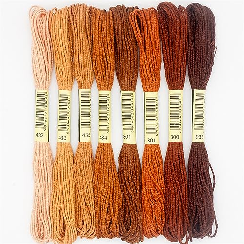 Stickgarn 8 Stück/Set Kreuzstichgarn, 6 Stränge, Polyester-Baumwolle, Kreuzstich-Stickgarn, Farbverlauf, Nähen, Bastelzubehör(Brown) von WEOKDFHA