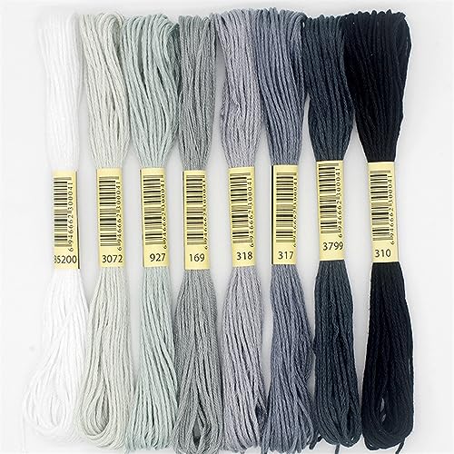 Stickgarn 8 Stück/Set Kreuzstichgarn, 6 Stränge, Polyester-Baumwolle, Kreuzstich-Stickgarn, Farbverlauf, Nähen, Bastelzubehör(Gray) von WEOKDFHA