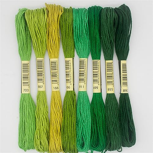Stickgarn 8 Stück/Set Kreuzstichgarn, 6 Stränge, Polyester-Baumwolle, Kreuzstich-Stickgarn, Farbverlauf, Nähen, Bastelzubehör(Green) von WEOKDFHA