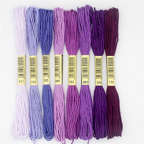 Stickgarn 8 Stück/Set Kreuzstichgarn, 6 Stränge, Polyester-Baumwolle, Kreuzstich-Stickgarn, Farbverlauf, Nähen, Bastelzubehör(Purple) von WEOKDFHA