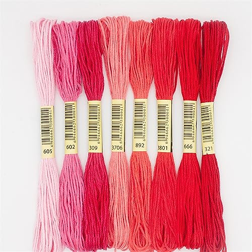 Stickgarn 8 Stück/Set Kreuzstichgarn, 6 Stränge, Polyester-Baumwolle, Kreuzstich-Stickgarn, Farbverlauf, Nähen, Bastelzubehör(Red) von WEOKDFHA