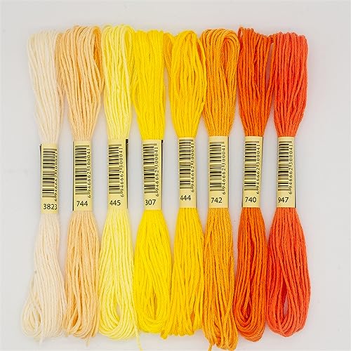 Stickgarn 8 Stück/Set Kreuzstichgarn, 6 Stränge, Polyester-Baumwolle, Kreuzstich-Stickgarn, Farbverlauf, Nähen, Bastelzubehör(Yellow) von WEOKDFHA
