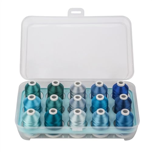 Stickgarn Maschinenstickgarn Polyester 6 Optionen 15 Spulen Set for Sticknähmaschine(15 different blue) von WEOKDFHA