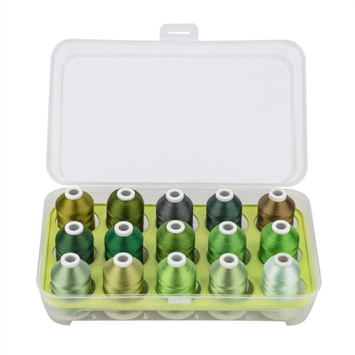 Stickgarn Maschinenstickgarn Polyester 6 Optionen 15 Spulen Set for Sticknähmaschine(15 different green) von WEOKDFHA