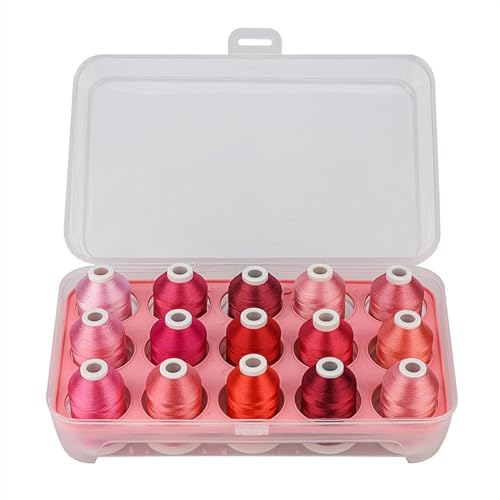 Stickgarn Maschinenstickgarn Polyester 6 Optionen 15 Spulen Set for Sticknähmaschine(15 different red) von WEOKDFHA